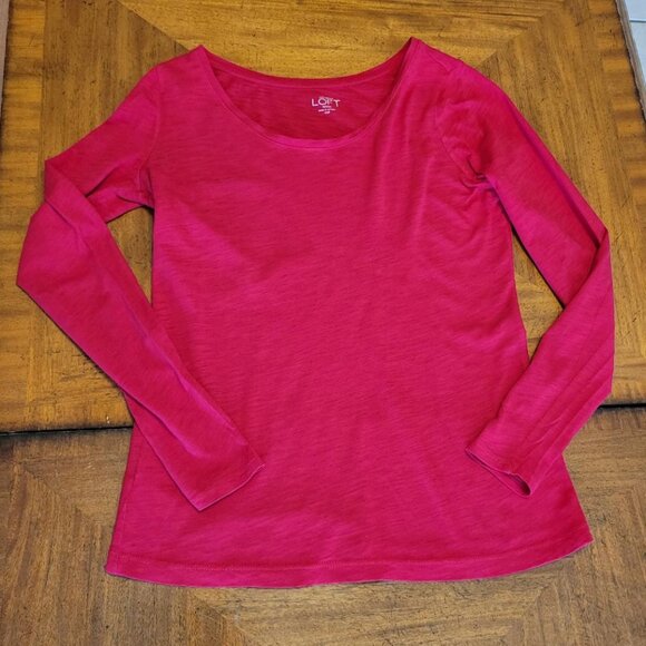 LOFT Red Long Sleeve Cotton T-Shirt - Picture 5 of 10